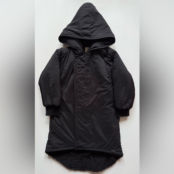 Omamimini Kids Unisex Black Hooded Puffer Coat - Size 4